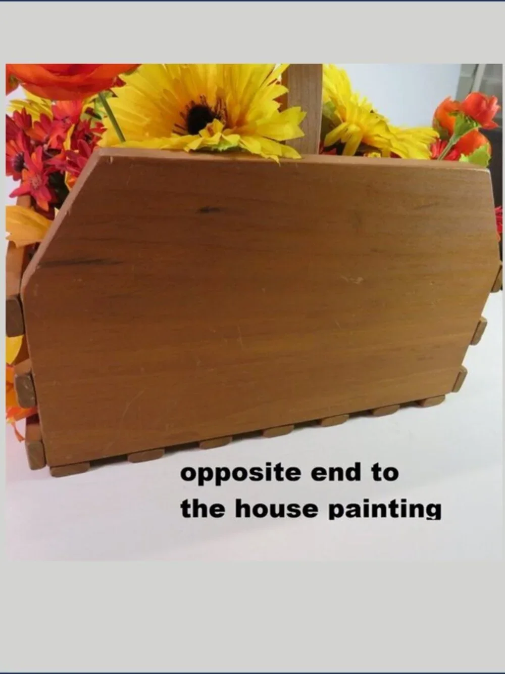 Fall Wooden Basket Floral Centerpiece Hand Painted House Signed Nell Farmhouse